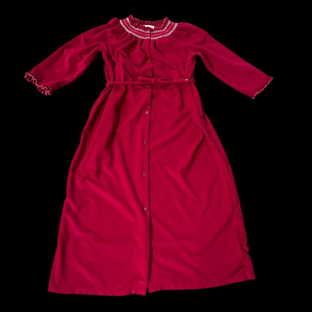 Vintage Robe Duster House Coat Dark Pink Snaps Belt 80s Lindsay Jordan Women 2X? - Picture 2 of 7